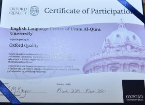 UQU President Receives Participation Certificate of UQU English Language Center in Oxford Quality