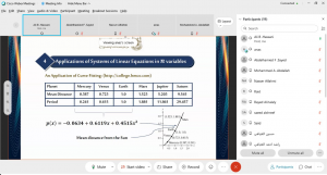 Closing Report for the Activity of “Some Mathematical Applications in Astronomy”