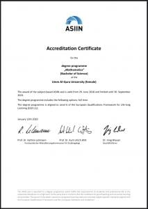 The Department of Mathematical Sciences Obtains International Accreditation by the German ASIIN Accreditation Agency